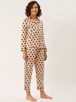 بلوز شلوار کرمی رنگ خالخالی انوی