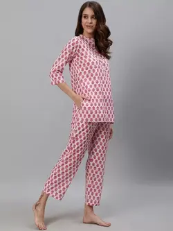 بلوز شلوار سفید قرمز طرحدار جیپور