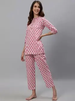 بلوز شلوار سفید قرمز طرحدار جیپور