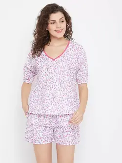 بلوز شلوارک گل دار سفید رنگ کلویا