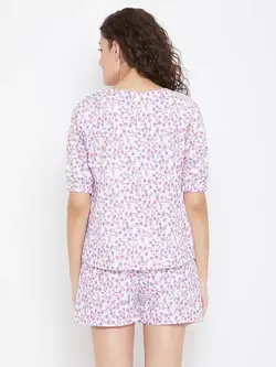 بلوز شلوارک گل دار سفید رنگ کلویا