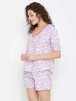 بلوز شلوارک گل دار سفید رنگ کلویا