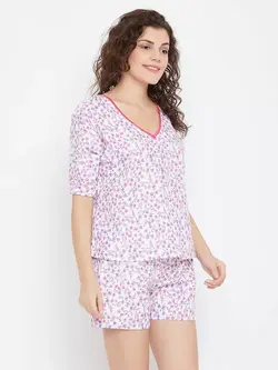 بلوز شلوارک گل دار سفید رنگ کلویا