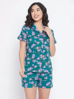 بلوز شلوارک آبی رنگ گل دار کلویا