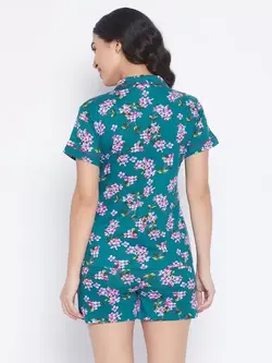 بلوز شلوارک آبی رنگ گل دار کلویا