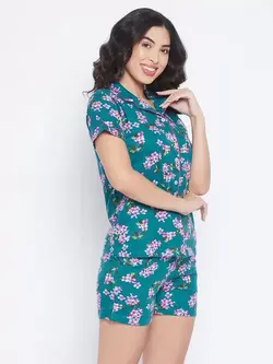 بلوز شلوارک آبی رنگ گل دار کلویا