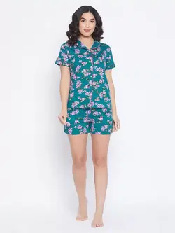 بلوز شلوارک آبی رنگ گل دار کلویا