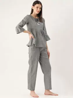 بلوز شلوار خاکستری رنگ کوتین فاب