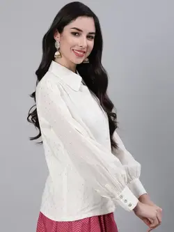 بلوز سفید رنگ آستین بلند جیپور