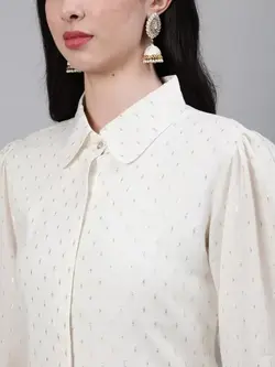 بلوز سفید رنگ آستین بلند جیپور