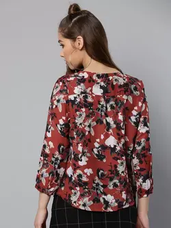 بلوز قهوه ای رنگ گلدار هارپا