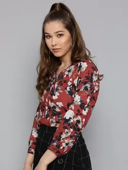 بلوز قهوه ای رنگ گلدار هارپا