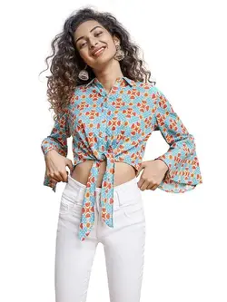 بلوز آبی رنگ طرحدار گلوبال دسی