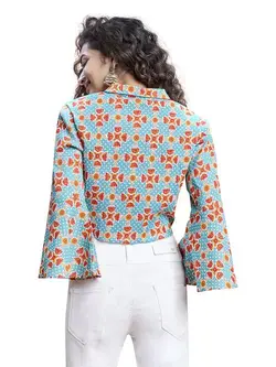 بلوز آبی رنگ طرحدار گلوبال دسی