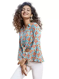 بلوز آبی رنگ طرحدار گلوبال دسی