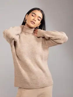 بافت رنگ بژ یقه اسکی توئنتی