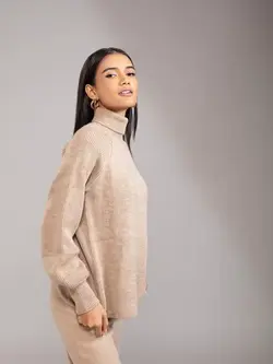 بافت رنگ بژ یقه اسکی توئنتی