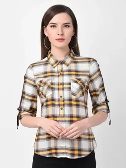 بلوز چهارخونه سفید قهوه ای لاتین کوارترز