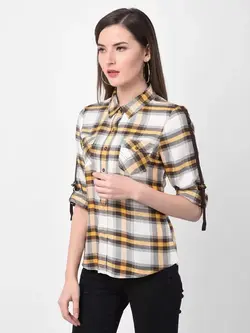 بلوز چهارخونه سفید قهوه ای لاتین کوارترز