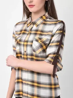 بلوز چهارخونه سفید قهوه ای لاتین کوارترز