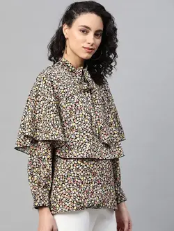 بلوز مشکی رنگ گلدار مِلون