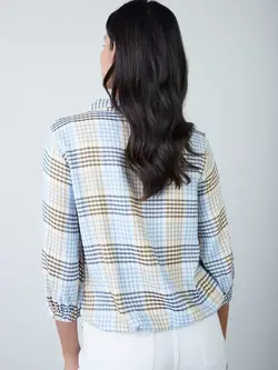 بلوز آبی رنگ چهارخونه لُو