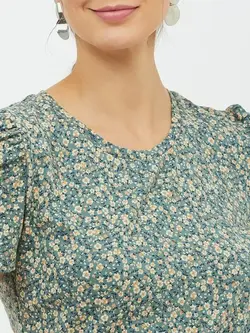 بلوز سبز رنگ گلدار هارپا