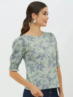 بلوز آبی سبز طرحدار هارپا