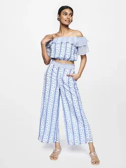 تاپ شلوار آبی رنگ طرح دار گلوبال دسی