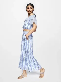 تاپ شلوار آبی رنگ طرح دار گلوبال دسی