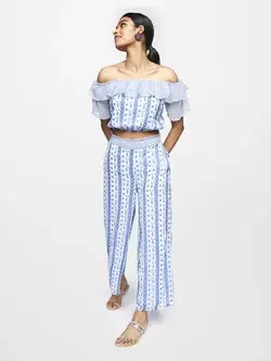 تاپ شلوار آبی رنگ طرح دار گلوبال دسی