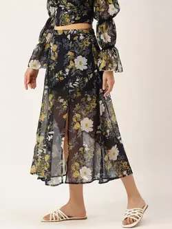 دامن سورمه ای رنگ گلدار انوی