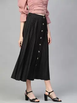 دامن مشکی رنگ زیر زانو ملون