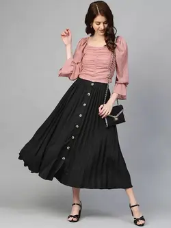 دامن مشکی رنگ زیر زانو ملون