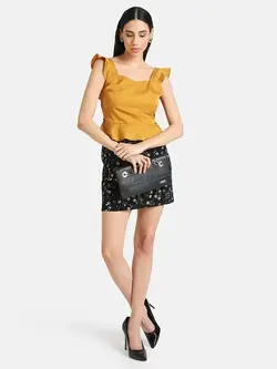 دامن مشکی رنگ گلدار کازو