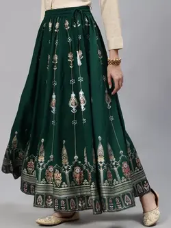 دامن سبز رنگ طرح دار جیپور