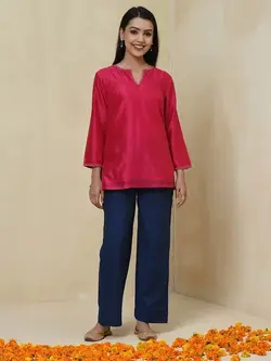 شلوار سورمه ای رنگ پاچه گشاد فاب ایندیا