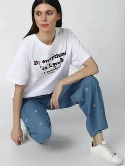 شلوار جین چاپدار آبی رنگ فوراور