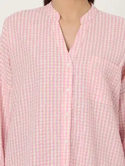 مانتو صورتی رنگ چهارخونه ورومودا