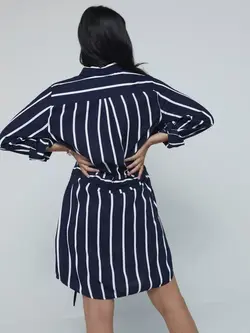 مانتو سورمه ای رنگ راه راه لُو