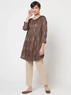 تونیک قهوه ای رنگ طرح دار فاب ایندیا