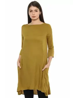 تونیک رنگ خاکی آستین سه ربع ون هیوسن