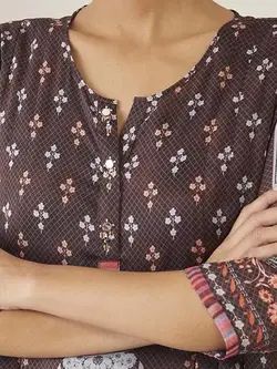 تونیک قهوه ای رنگ گل دار ساچ