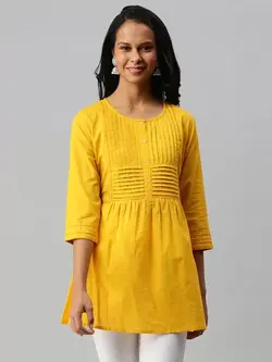 تونیک زرد رنگ یقه گرد ساچ