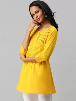 تونیک زرد رنگ یقه گرد ساچ