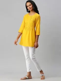 تونیک زرد رنگ یقه گرد ساچ