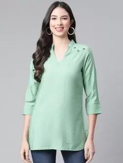 تونیک رنگ سبز روشن یقه هفت کوتین فاب