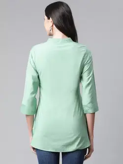 تونیک رنگ سبز روشن یقه هفت کوتین فاب