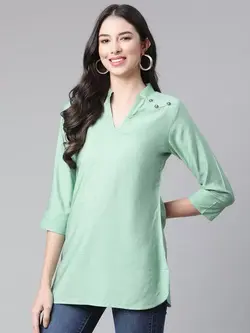 تونیک رنگ سبز روشن یقه هفت کوتین فاب