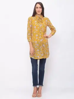 تونیک زرد رنگ طرح گل گلوباس
